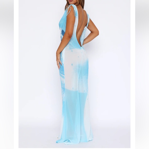 NWT White Fox Amore Backless Maxi Dress Aqua Blossom Vacation Cruise Medium - Picture 4 of 16